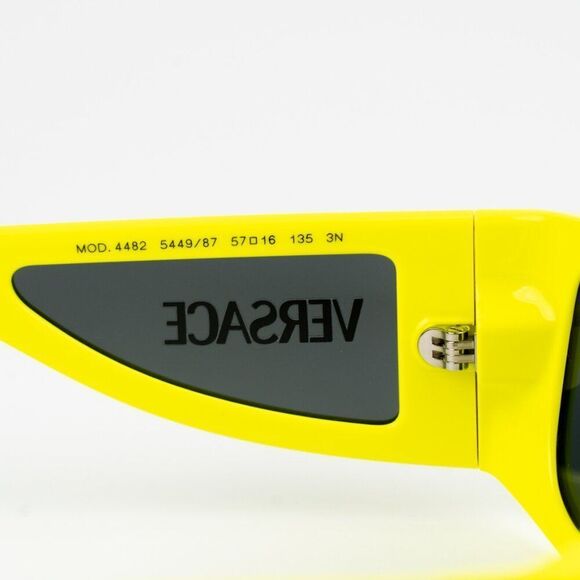 NEW Versace VE4482 544987 Yellow Fluo Dark Grey Rectangular Unisex Sunglasses - Picture 9 of 11
